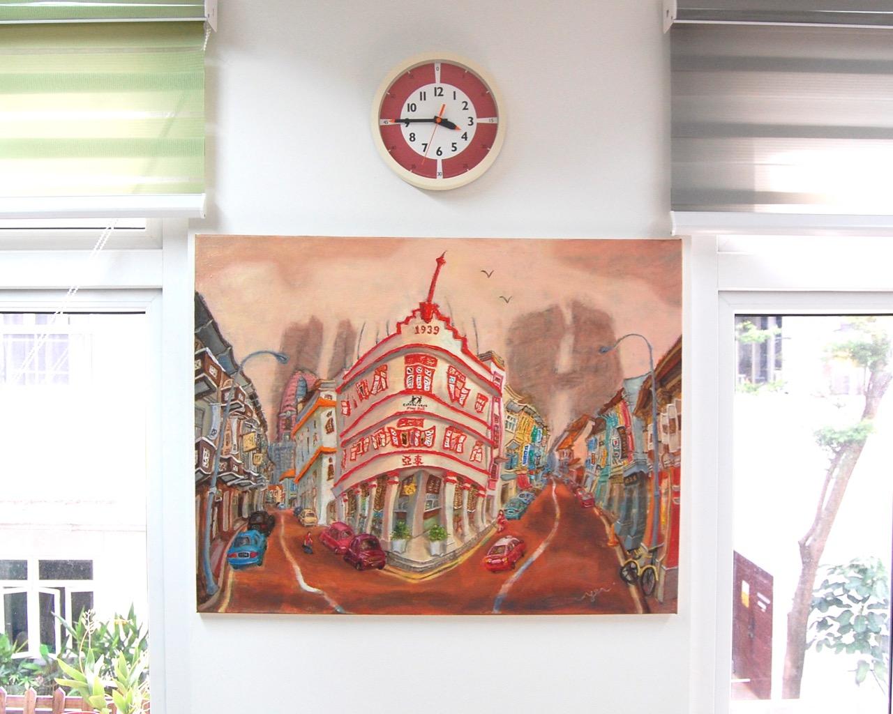 HweeYen Ong painting of Chinatown Corner in her Joo Chiat art studio