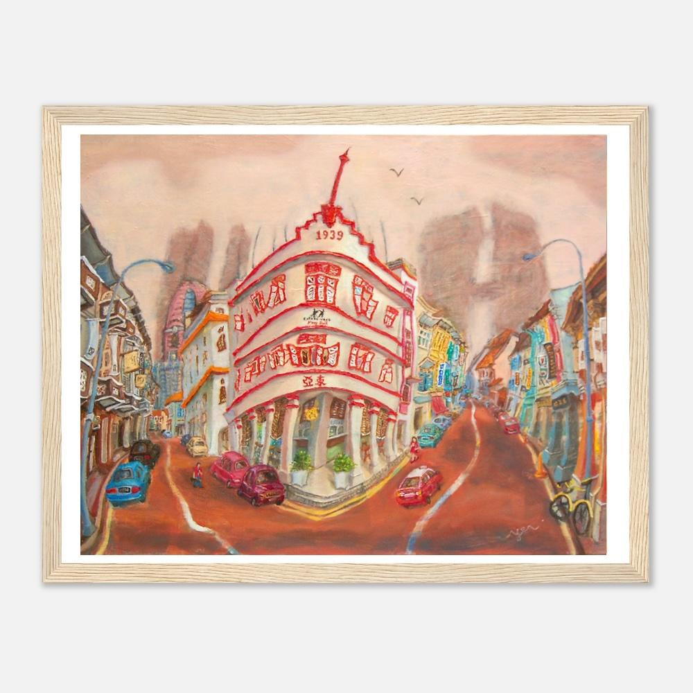 Singapore Signed Art Poster of Chinatown Keong Saik Road Shophouse Painting by Local Artist, Unique Asia Travel Print Gift of Red Iconic Building