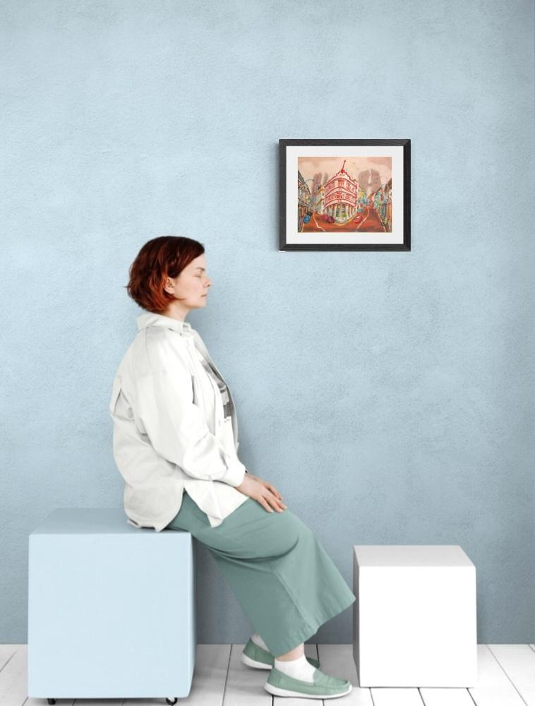 Singapore Signed Art Poster of Chinatown Keong Saik Road Shophouse Painting by Local Artist, Unique Asia Travel Print Gift of Red Iconic Building