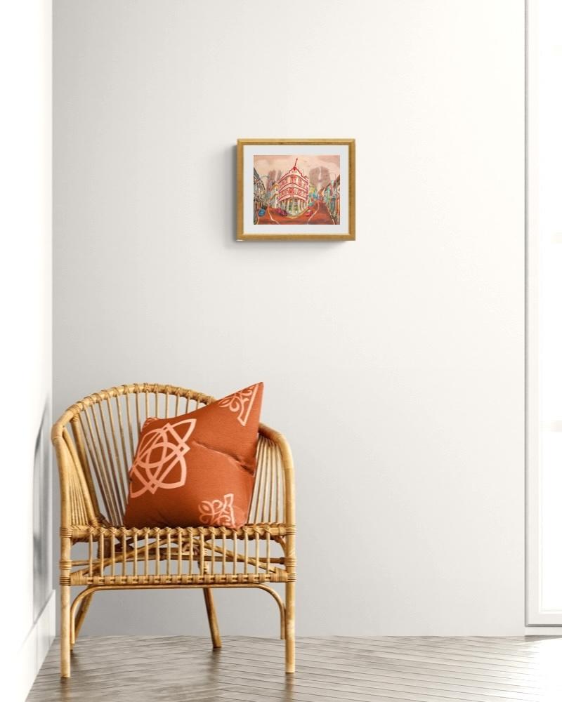 Singapore Signed Art Poster of Chinatown Keong Saik Road Shophouse Painting by Local Artist, Unique Asia Travel Print Gift of Red Iconic Building