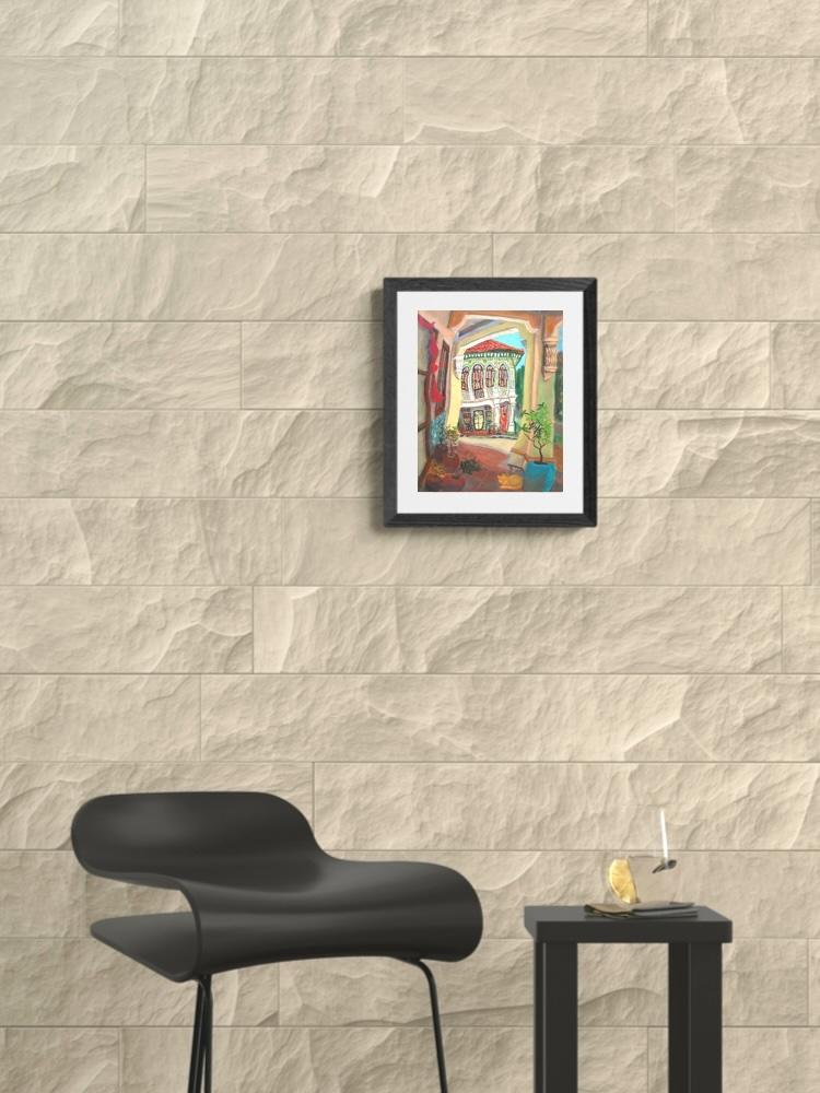 Singapore Signed Art Print of Koon Seng Road Shophouse Art Painting, Asia Travel Poster Gift with Peranakan Lady and Sleeping Cat