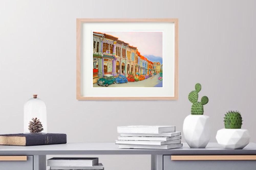 Framed Singapore Poster of Emerald Hill Shophouses Painting in a study room