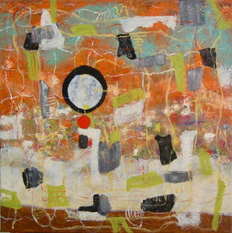 Orange Abstract Oil Painting: Whimsical Zen Circle Impasto Art - Musings