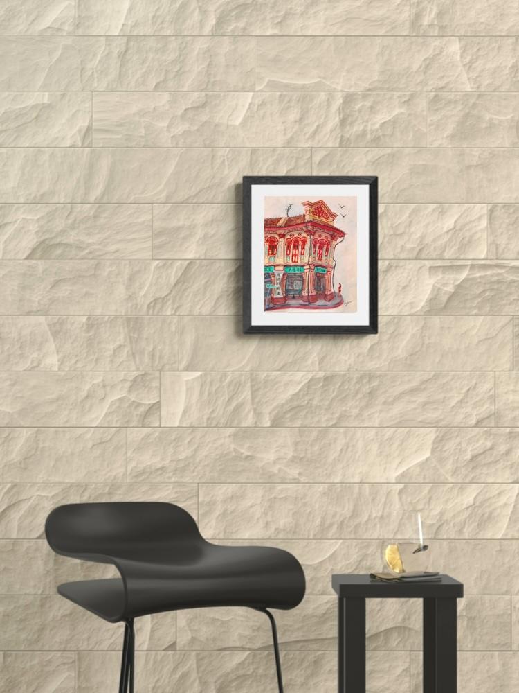 Singapore Signed Art Poster of Joo Chiat Chinese Red Shophouse Vibrant Artwork, Asia Travel Heritage Print Gift