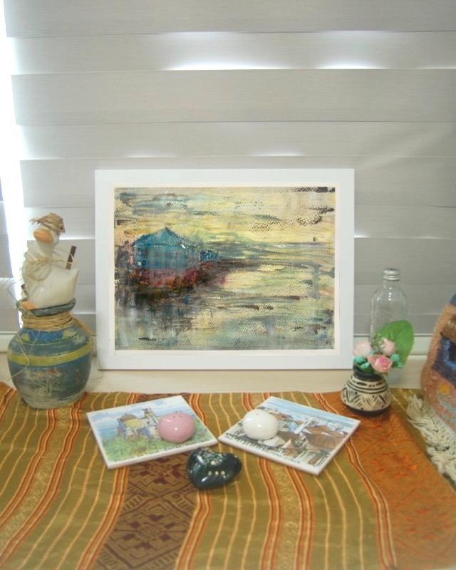Sunny Side Up - Icelandic harbour sunset watercolor seascape painting art in abstract impressionist style