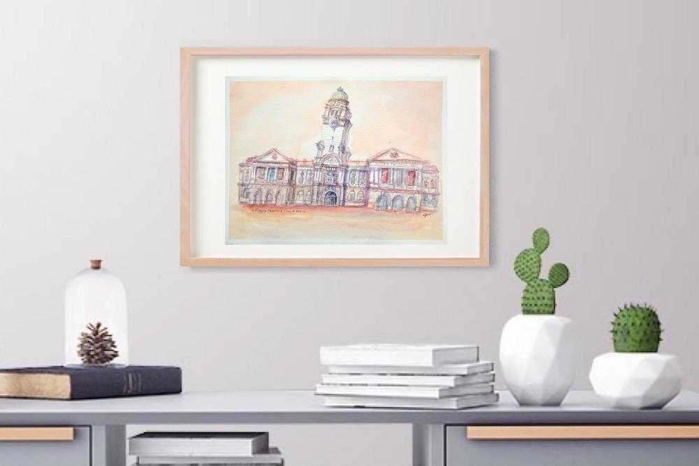Singapore Watercolor Painting: Victoria Theatre & Concert Hall Impressionism Art